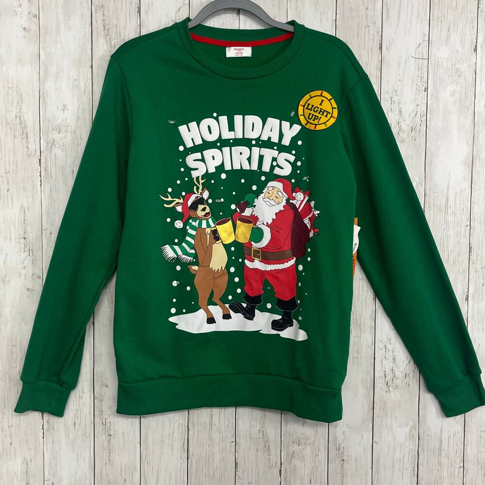 Holiday Time Green Light Up Christmas Sweater Men's Small Festive Ugly Sweater